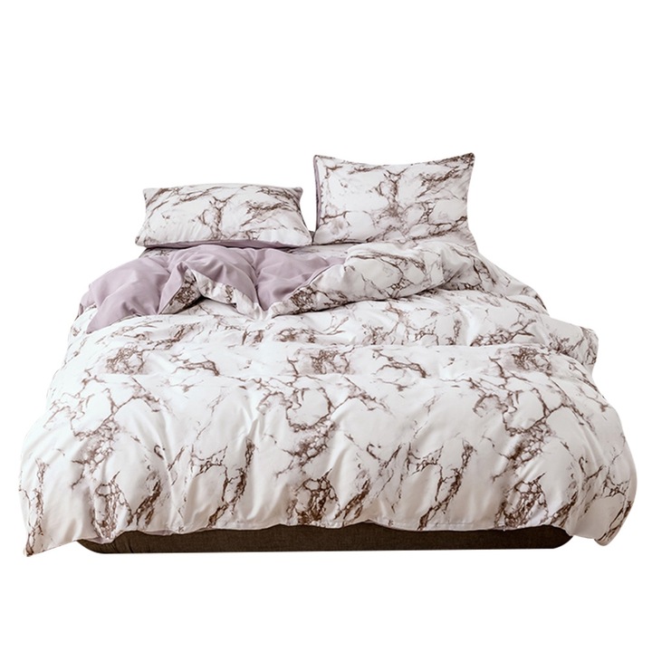 Jormftte 3 részes ágyneműgarnitúra, ágytakaró és párnahuzatok, márványos, barna, King EU AU méret