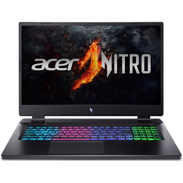 Лаптоп Acer Nitro 17 AN17-42-R8QC с AMD Ryzen 9 8945HS (4.0/5.2GHz, 16M), 16 GB, 1TB M.2 NVMe SSD, NVIDIA RTX 4070 8GB GDDR6 DLSS 3, Linux, Черен
