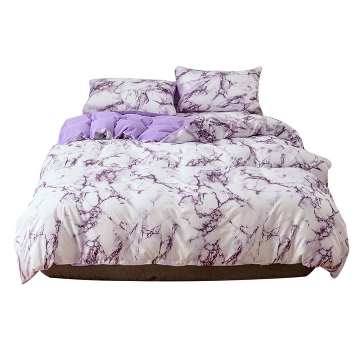 3 részes ágyneműhuzat garnitúra, Jormftte, márvány mintás, lila, US-Full méret