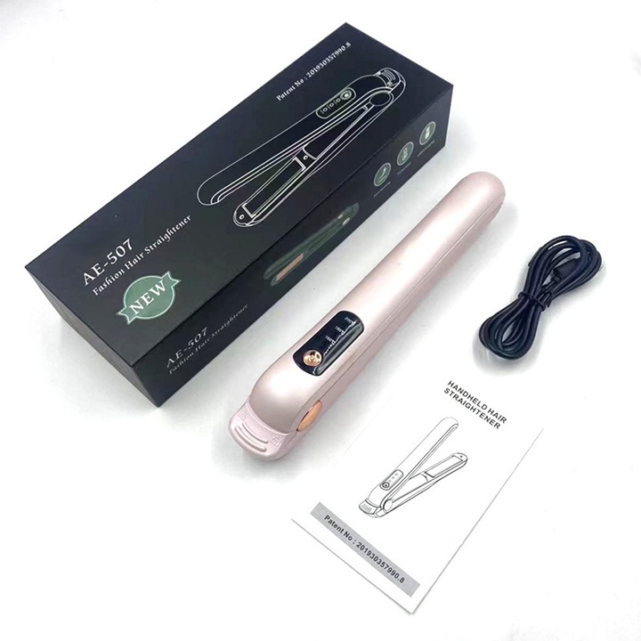 Преса за коса, AMRINUGL, дизайн с дълъг панел, USB зареждане, розова, регулируема температура