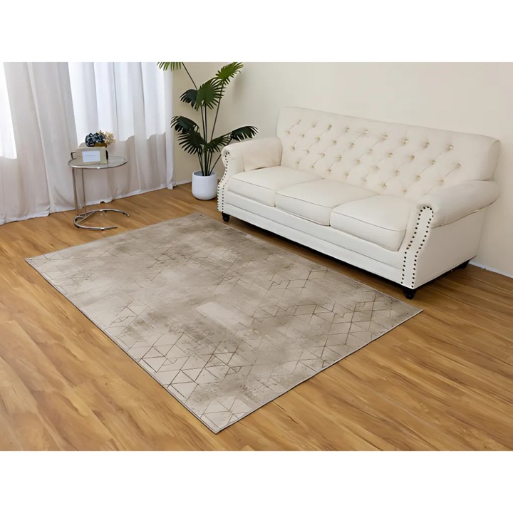 JIJU® 3D дигитален принт килим, 160x230 см, дизайн на пчелна пита, бежов, елегантен, модерен, стилен, подходящ за всяка стая, лесен за поддръжка, неплъзгащ се