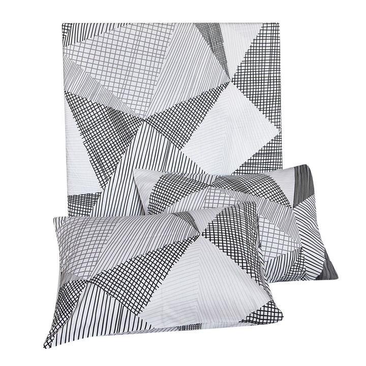 Jormftte ágynemű, paplanhuzat szett, geometrikus mintázatú, 100% pamut, 2 párna, méretek 51x92cm, 264x229cm