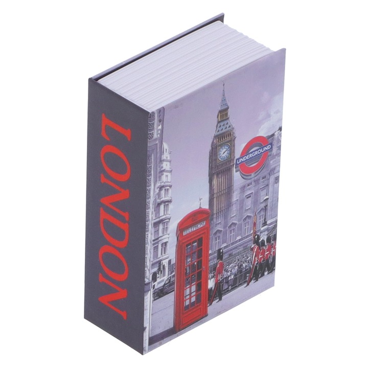 Cutie de siguranta in forma de carte, AMRINUGL, din hartie texturata si otel inoxidabil, 18x11.6x5.5cm