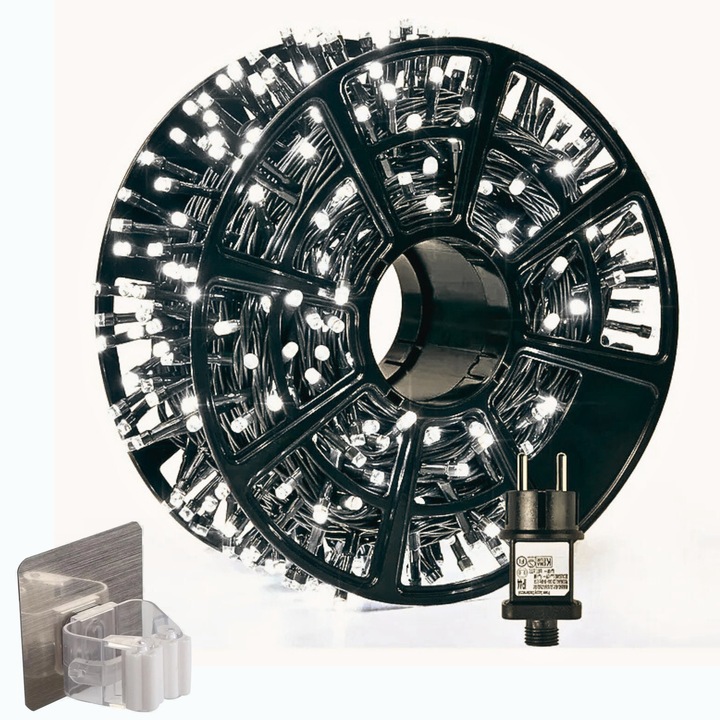 LED lámpa beépítés 30M + öntapadó támaszték 8x8 cm, 8 lámpa, IP44 vízálló, meleg fehér, 30 m
