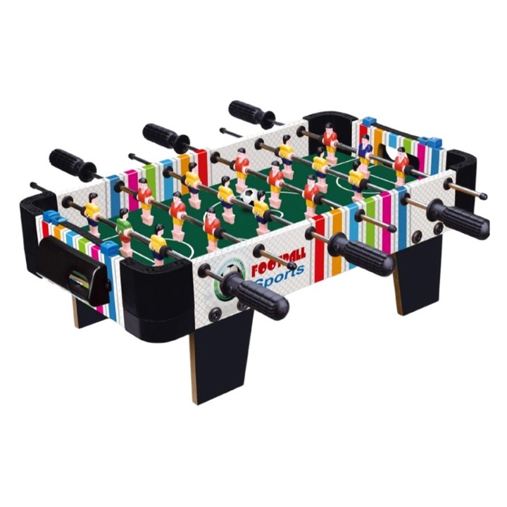 Futballasztal pályával és 18 játékossal, OPTIM MEGOLDÁS, 6 fogantyú, eredményjelzővel, fém és ABS, 51 x 44 x 17,5 cm, sokszínű kivitel, gyerekeknek/felnőtteknek