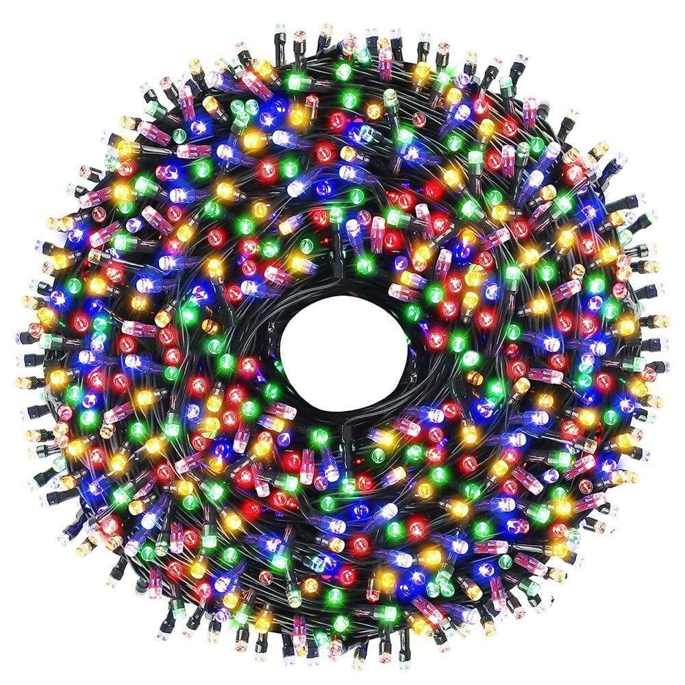 Instalatie de Craciun Liniara Teno®, 15 m, 8 jocuri de lumini, alimentare la priza, interior/exterior, rezistenta la apa, 200 LED-uri, multicolor