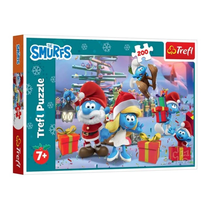 Пъзел Trefl, Коледен със смърфовете, 200 части, 48х34 см