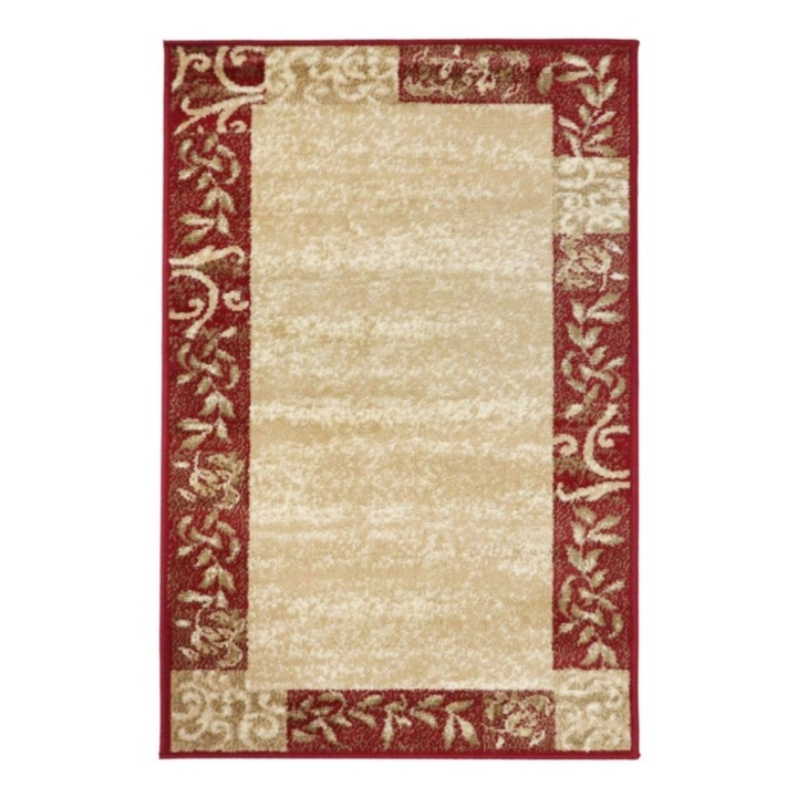 Covor living / dormitor Sintelon Practica 55ECC, 160 x 230 cm, polipropilena, crem + rosu, dreptunghiular