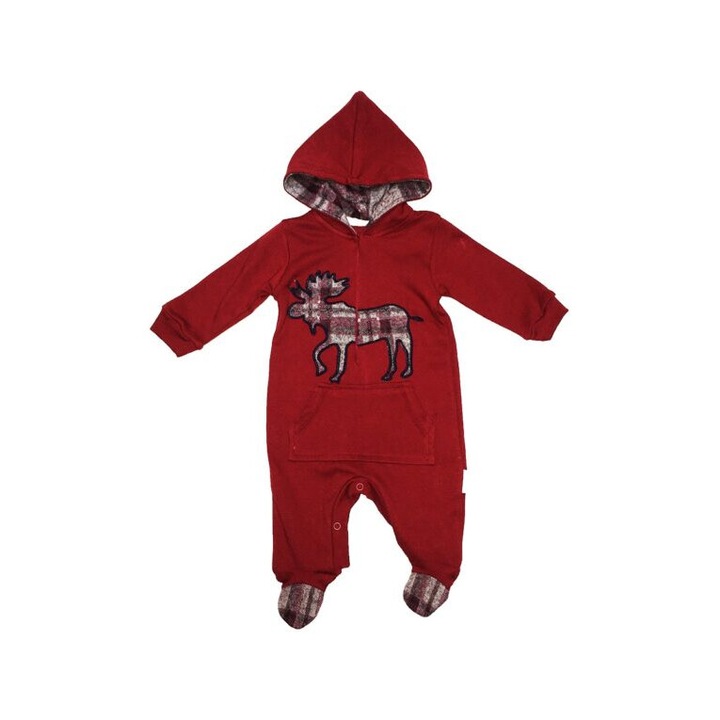 Salopeta bebelusi, Nehad Bebe, cu botosei, imprimeu Ren, rosie, Rosu