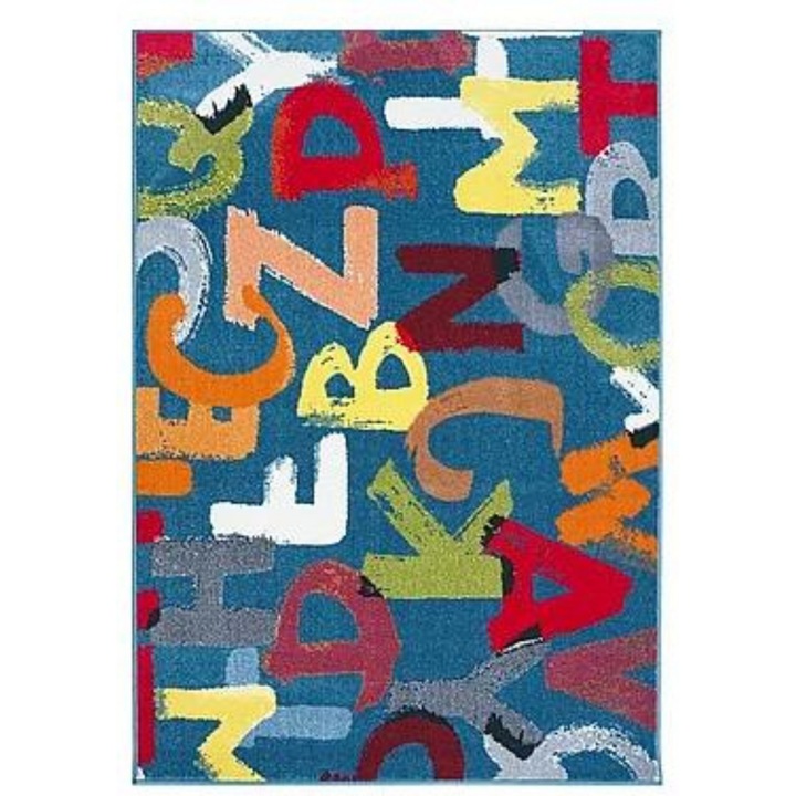 Covor Camera Copii Model Covorexpert Litere 11343-140, Marime 120 x 170 cm, Multicolor, Lungime Fir 9 mm, Antialergic, Polipropilena, Gradinita, Cresa, Loc de Joaca 120 x 170