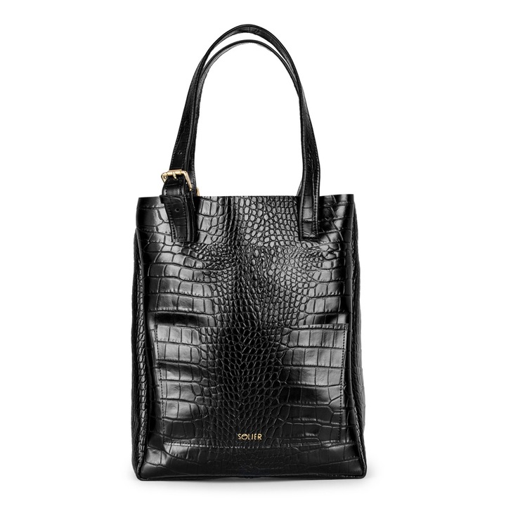 Bőr női vásárlótáska FL27 Fiore, Elegáns fekete kígyómintás táska, Tágas és stílusos, mindennapi viselethez, Kiváló minőség és modern dizájn, Ideális munkához, vásárláshoz és megbeszélésekhez