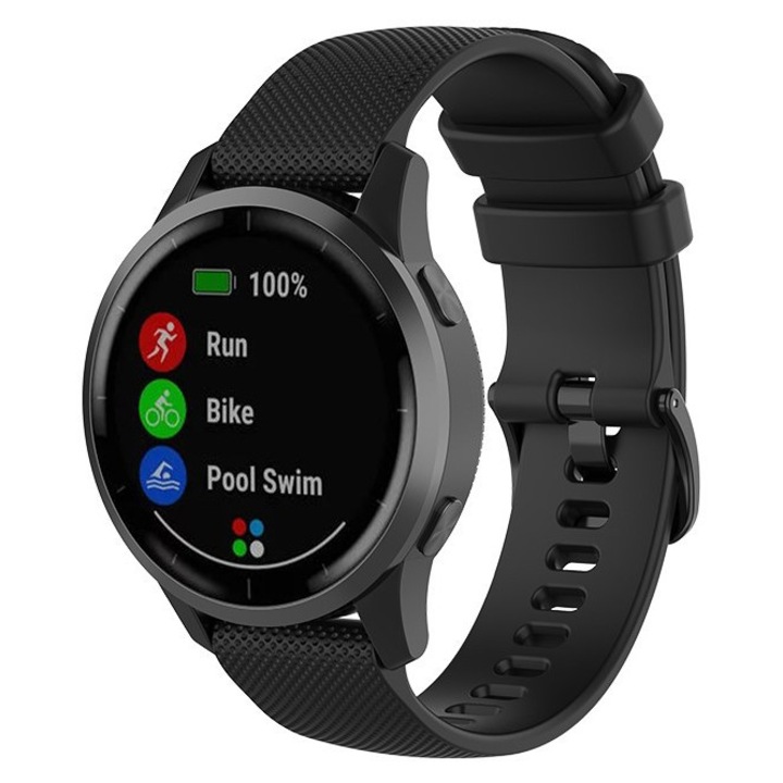 Curea Ceas Vogo® Universala Compatibila cu Huawei Watch GT 4 (41mm), Huawei Watch W1, Garmin Venu 3S, Forerunner 255S Music, Vivomove 3S, 18mm, Silicon, Negru