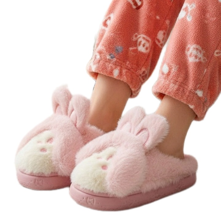 Papuci de casa pufosi, model Iepuras L638roz 113459, Roz, 38-39