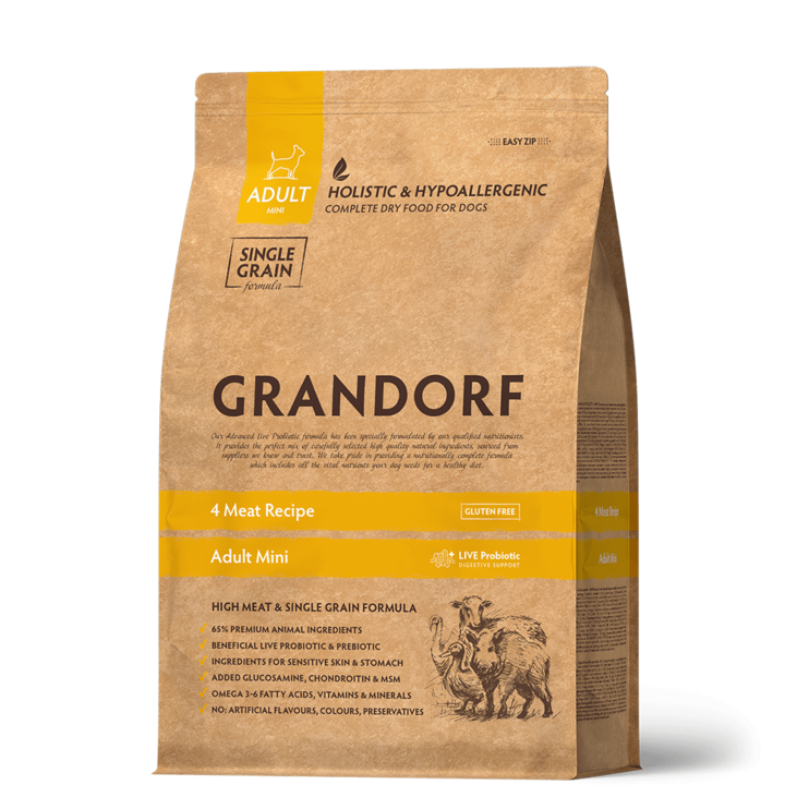 Grandorf Суха храна за кучета, 4 вида месо, за малки породи, 1 кг