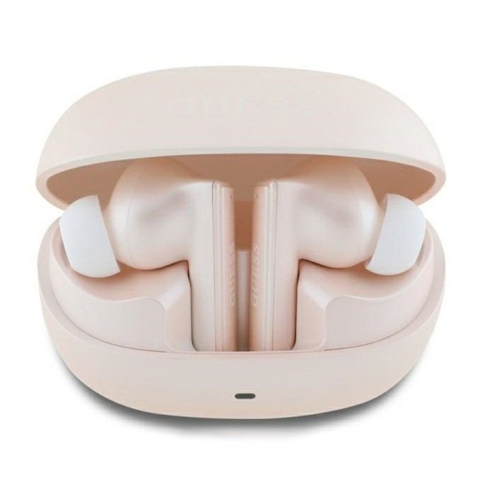 Истински безжични стерео слушалки, Bluetooth - отпечатано лого на Guess Capsule (GUTWST88MCTGP) - розово