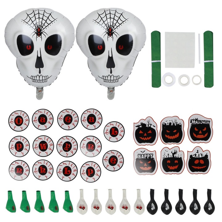 Halloween lufik és bannerek szett, Jormftte, koponyafejek minta, többszínű