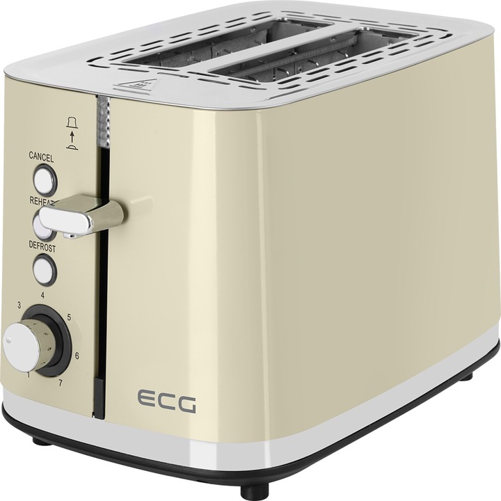 Prajitor de paine ECG ST 2766 Vintage Vanilla, 925 W, 2 felii, 7 niveluri de rumenire, crem