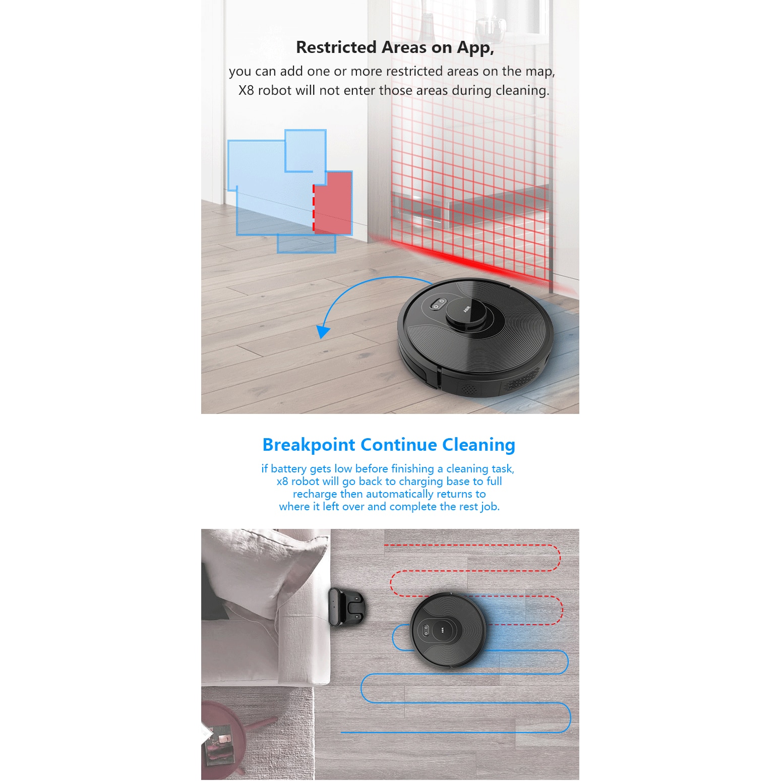 Robot de aspirare ABIR X8, wifi, aplicatie Tuya, lampa UV, navigare cu laser (Lidar+SLAM double location)