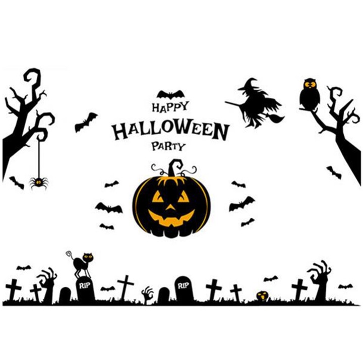 Halloween dekorációs matrica, Jormftte, kísértetjárta ház, tök, 30x45cm