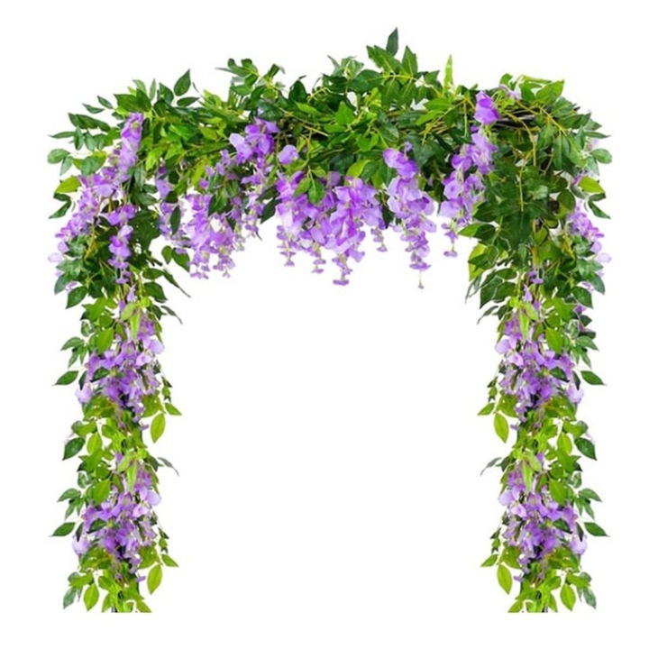 Ghirlanda artificiala Wisteria Bizaical, 2m, flori din matase, set de 4 vite florale