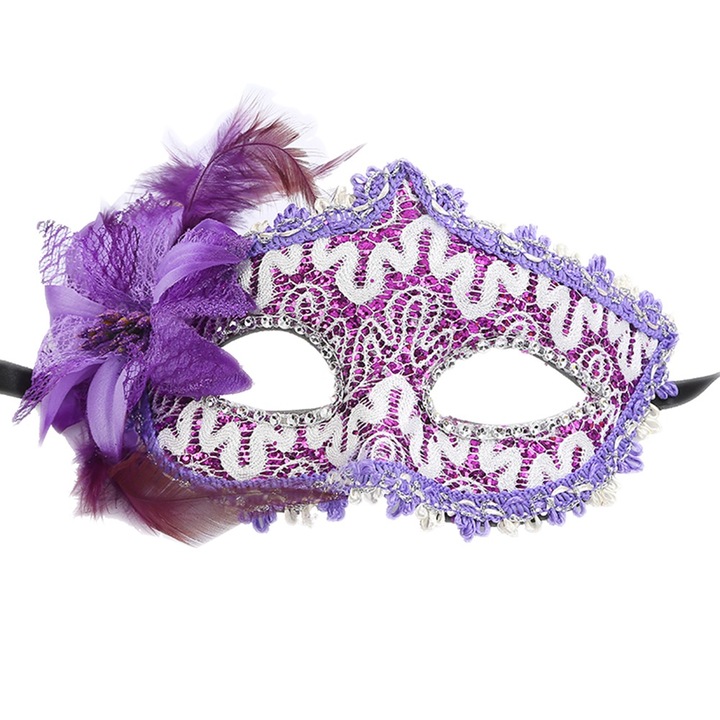 Sárkánymintás maszk oldalsó virággal, Jormftte, lila, könnyű, karneváli viseletre