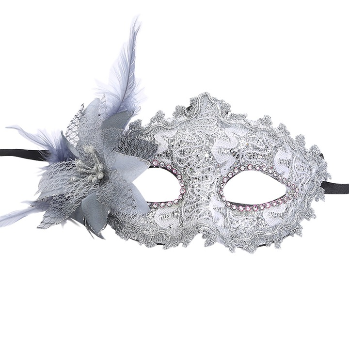 Sárkánymintás maszk oldalsó virággal, Jormftte, fehér, könnyű, partira és farsangra