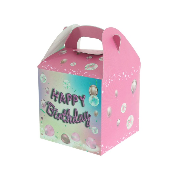 Ajándékdoboz, rózsaszín, HAPPY BIRTHDAY fogantyúval, Createur