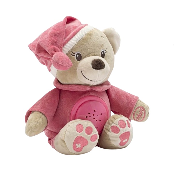 Ursulet de plus cu proiector Baby Mix 28826, Roz
