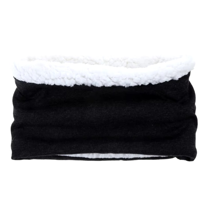 Fular tip guler rulat pentru copii, bumbac, model single color, negru, KERNOWSUN, dimensiune 24x15 cm