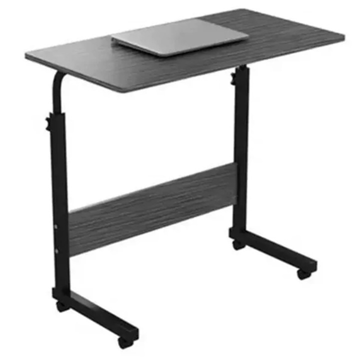 Birou Portabil cu Roti, 60x40 cm, Inaltime Reglabila 70-90 cm, Negru – Masuta Birou Compacta