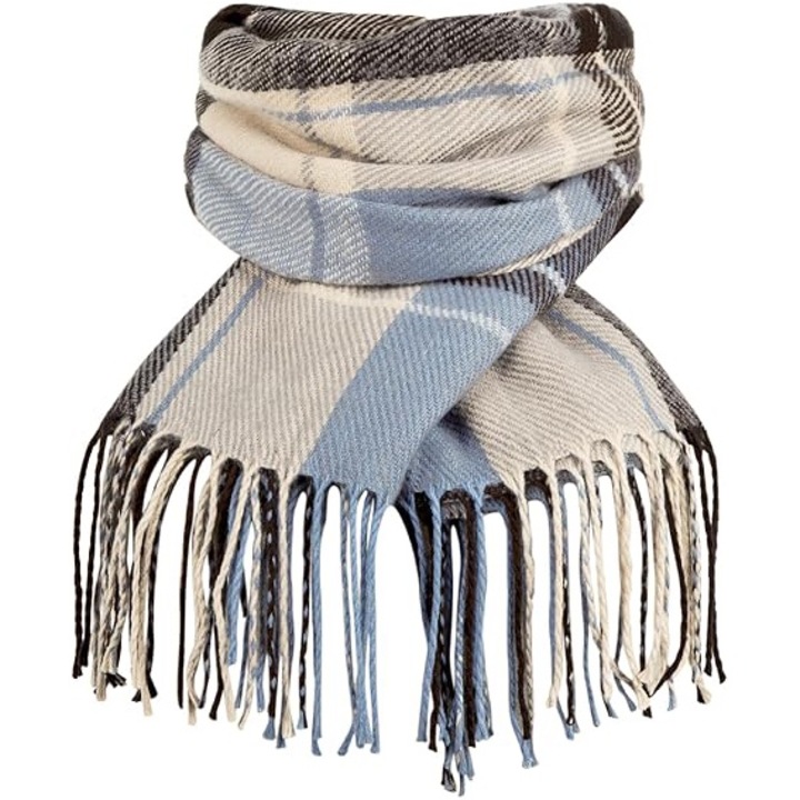 Esarfa de dama, sal in carouri la moda, calda iarna, 54 x 180 CM, VIENOD, albastru deschis