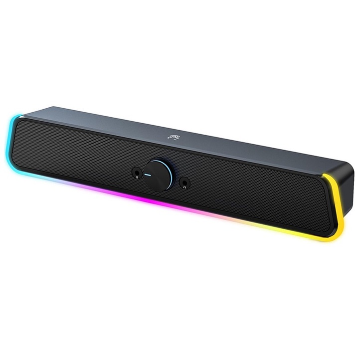 Soundbar за игри, Rqiurpn, E320, три RGB режима, сензорно управление, 3,5 мм жак, USB, черен, 16 инча