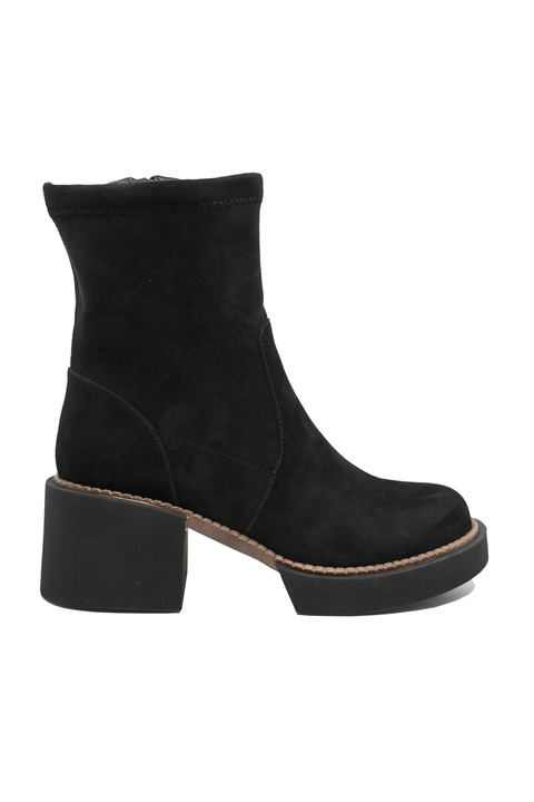 Botine Feeling negre din piele intoarsa, cu toc masiv FLG2364N, Negru