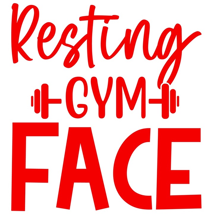 Sticker Exterior cu haltera pentru iubitorii de fitness cu textul in engleza "Resting gym face", Vinyl Rosu, 25 cm