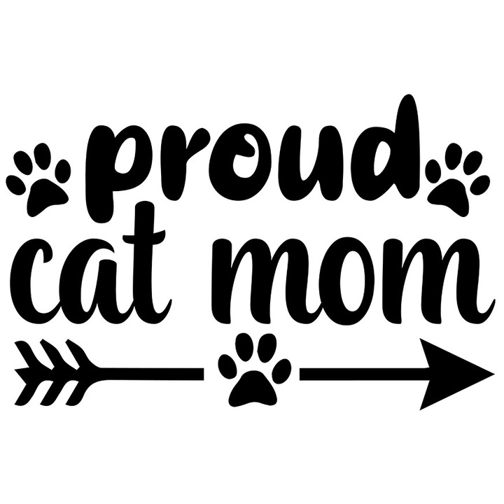 Sticker Exterior pentru o mama mandra crescatoare de pisici cu mesajul in engleza "Proud cat mom", Vinyl Negru, 20 cm