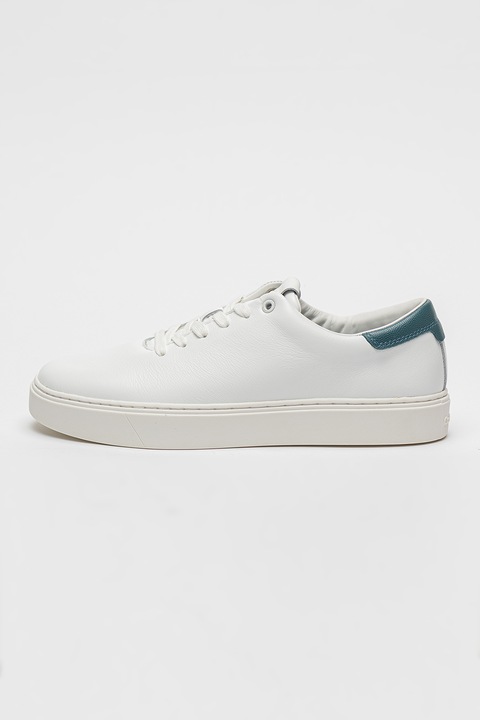 CALVIN KLEIN, Pantofi sport low-cut din piele, Albastru prafuit/Alb murdar
