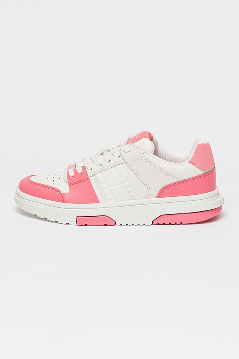 Tommy Jeans, Pantofi sport din piele cu logo The Brooklyn, Alb/Fucsia
