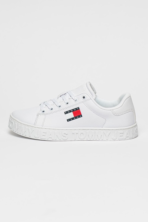Tommy Jeans, Bőrsneaker domború logóval, Piros/Fehér/Tengerészkék