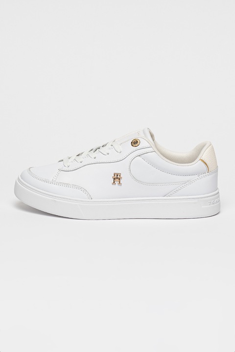 Tommy Hilfiger, Спортни обувки от кожа с нисък профил, Бял, 40