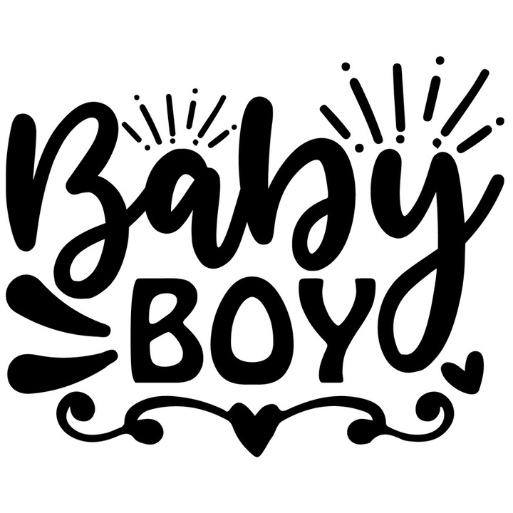 Sticker Exterior cu inimioare si textul "Baby boy" - baietel bebelus grija, Vinyl Negru, 30 cm