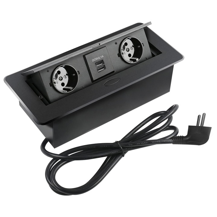 Prelungitor incorporat, gxwcyi, cu 2 prize 230V, 1 port USB, 1 port Type-C, cablu 1.8m, IP20