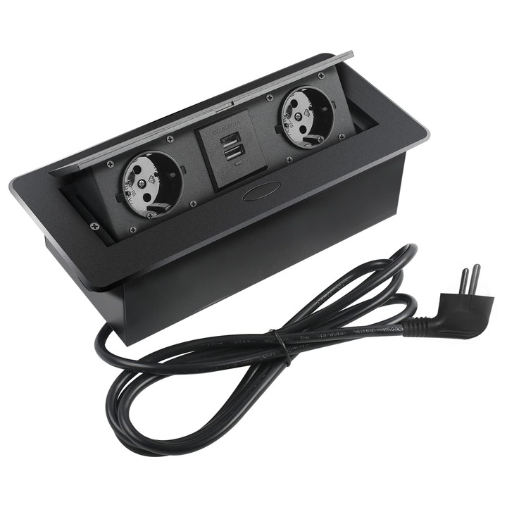 Вграден удължител, gxwcyi, с 2 гнезда 230V, 1 USB порт, 1 Type-C порт, 1.8m кабел, IP20