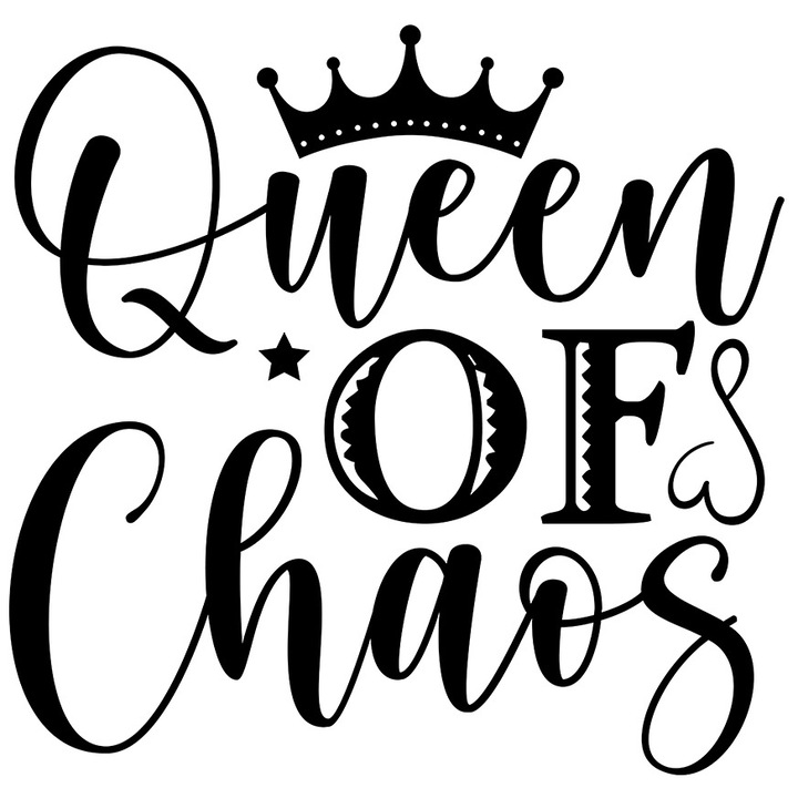 Sticker Exterior cu o coroana regala si textul in engleza "Queen of chaos" - regina haosului, Vinyl Negru, 25 cm