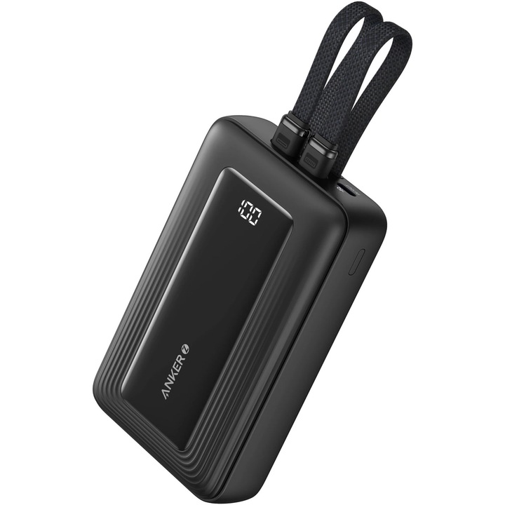 Външна батерия Anker, 20000 mAh, 30W, Кабел USB-C + Lightning, Черен