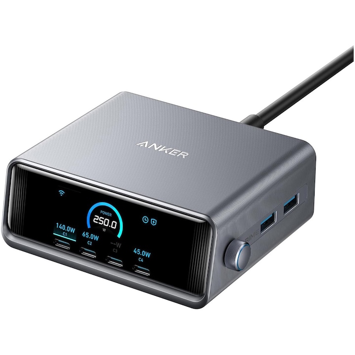 Зарядно устройство Anker Prime 250W Ultra-Fast GaN, Черен