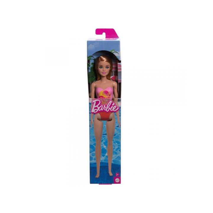 Papusa Mattel 5240982 Barbie Beach in costum de baie roz, cu model - Mattel