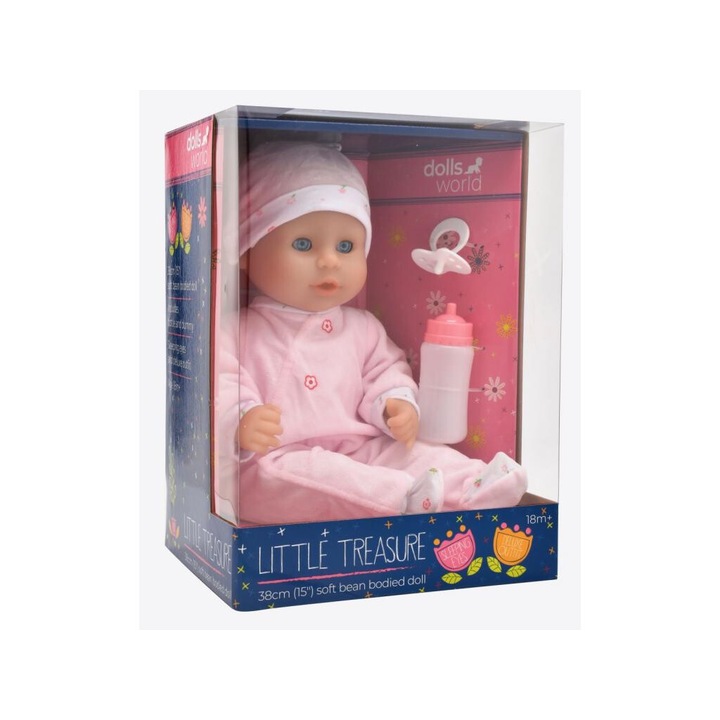 Dolls World 1783344 Baba, Little treasure, 38 cm, babzsák testű