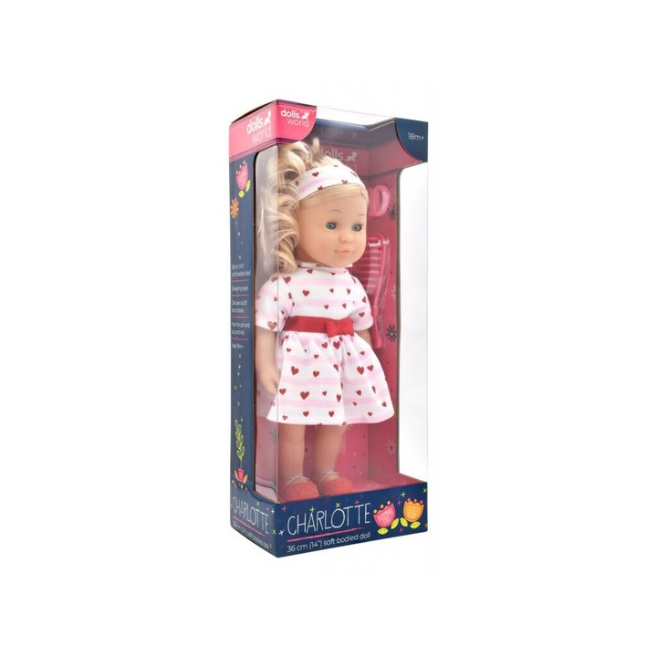 Dolls World 1782002 Baba, Charlotte, 36 cm, puha testű, fésülhető