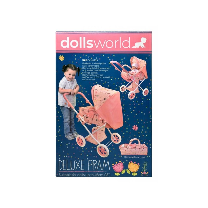 Dolls World 1787021 Deluxe babakocsi 70x34x67 cm