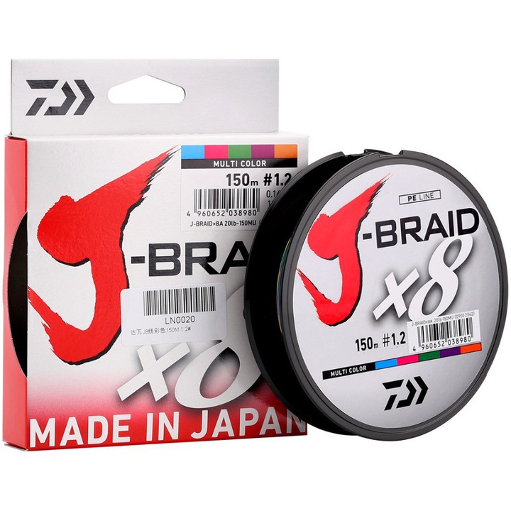 Fir textil Daiwa J-Braid 8x, 150m, 0.13mm, Multicolor